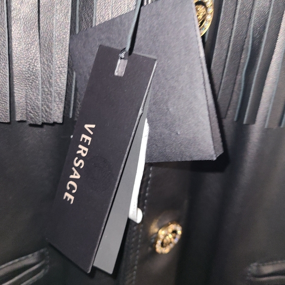 Versace fringe Leather jacket 56it NWT - Picture 4 of 15